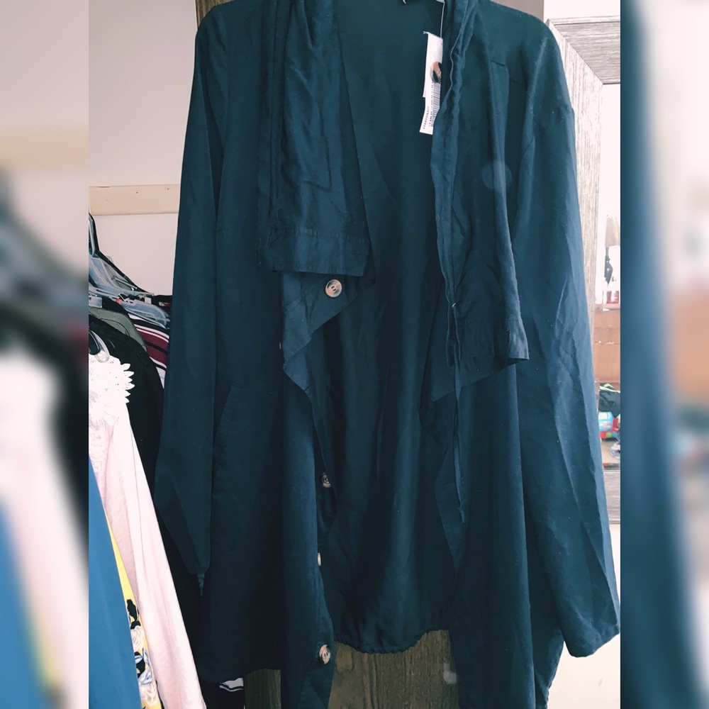 Blue button down jacket.